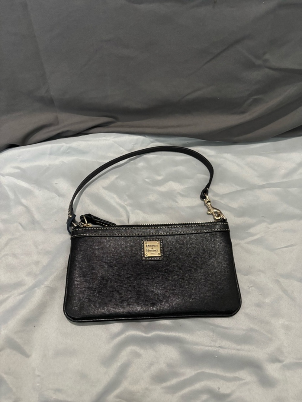 Dooney & Bourke Black Leather Wristlet Clutch with Gold Hardware